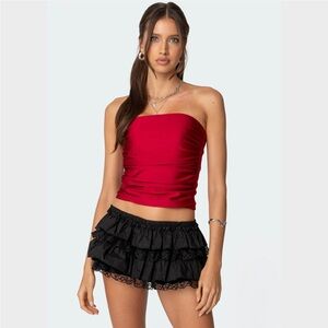 Edikted Maxeen Shiny Gathered Tube Top Burgundy Women’s Small